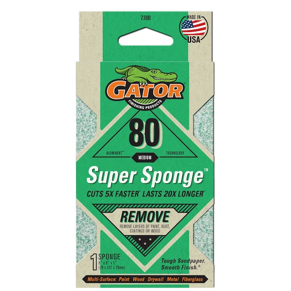 Gator Finishing AlumiNext Sandpaper Remove Super Sponge, 80 Medium Grit 7300 - main